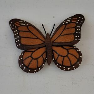 Vintage Tooled Leather Monarch Butterfly Brooch